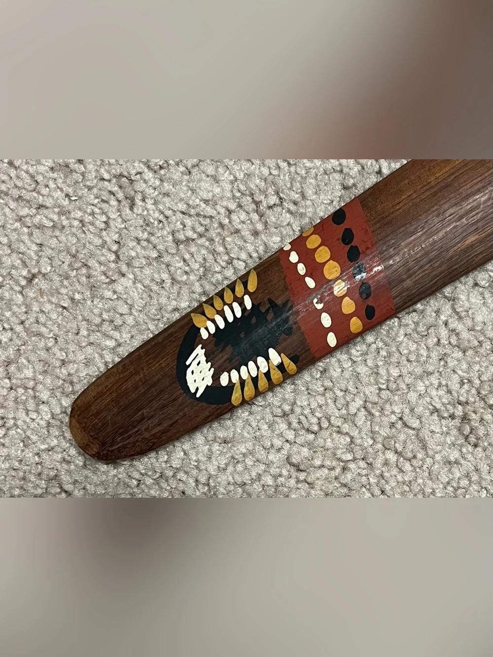 Vintage Queensland Aboriginal Creations Wooden Boomerang Hand-Painted Kangaroo
